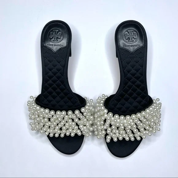 NEW Tory Burch Pearl Embellished Slip-on Sandals